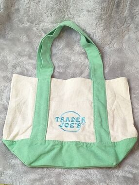 Viral Trader Joe's Mini Pastel Canvas Tote Bag in mint green